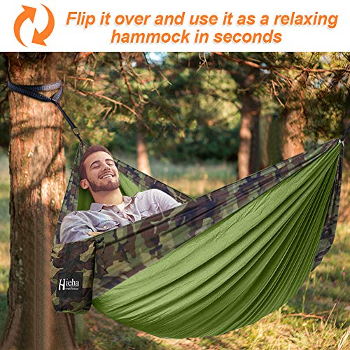 Hieha Double Camping Hammock with Mosquito Net, Portable Nylon Hiking Hammocks for Trees, Travel Outdoor Gear Camping Essential Hammock for 2 Adults(Green)