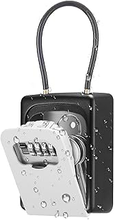 セキュリティキーボックス小型 キーボックス壁掛け 鍵 キーボックス ダイヤル式 カギ収納 4桁 暗証番号 防犯 盗難防止 屋外 防水 共有 事務所 倉庫 別荘 玄関 工事用 日本語説明書付き (ブラック+グレー)