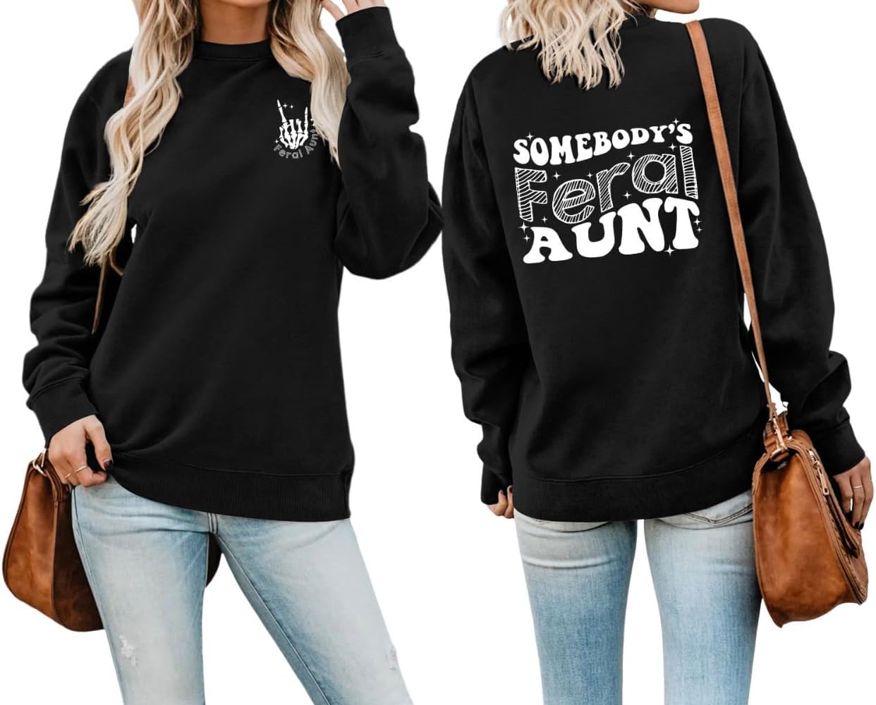 Generic somebody's feral aunt women's fun letter front and back print pullover women's casual autumn/winter sweatshirt