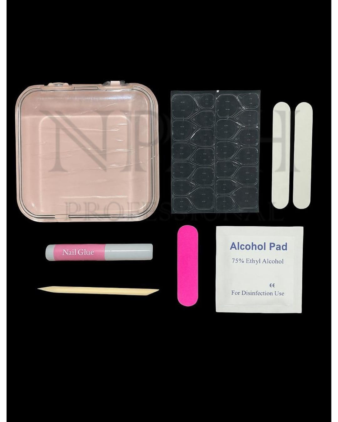 Disposable Press On Nail Kit | Individually Packed 7-Piece Nail Prep Kit with Mini Nail File, Cuticle Stick, Nail Glue, Glue Tabs, Prep Pad, Press On Nail Box & 2 Nail Tips | Travel & Salon Use | Pack of 3-image-49