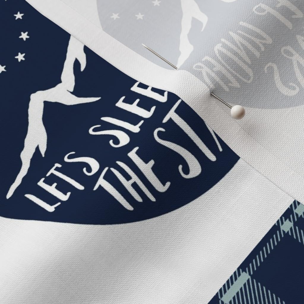 Spoonflower Fabric - Happy Camper Bear Moose Antlers Dusty Blue Navy Grey Boy Wholecloth Printed on Petal Signature Cotton Fabric by The Yard - Sewing Quilting Apparel Crafts Decor