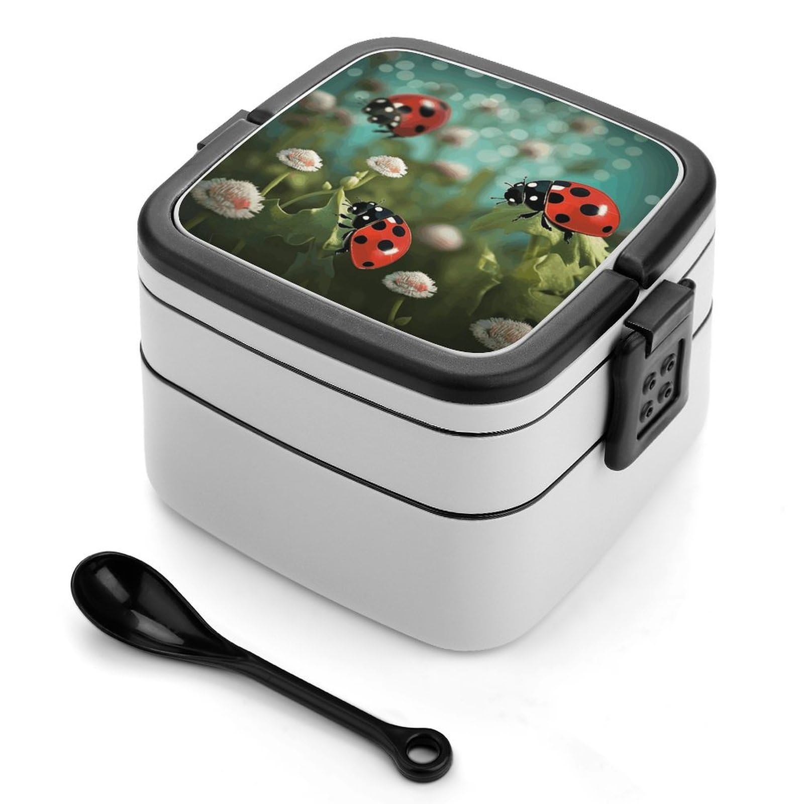 JTREHY Ladybug Landscape Lunch Box Double-Layer Portable Lunch Container Stackable Large Capacity Leakproof Bento Box for Dining Out Work Picnics Travel