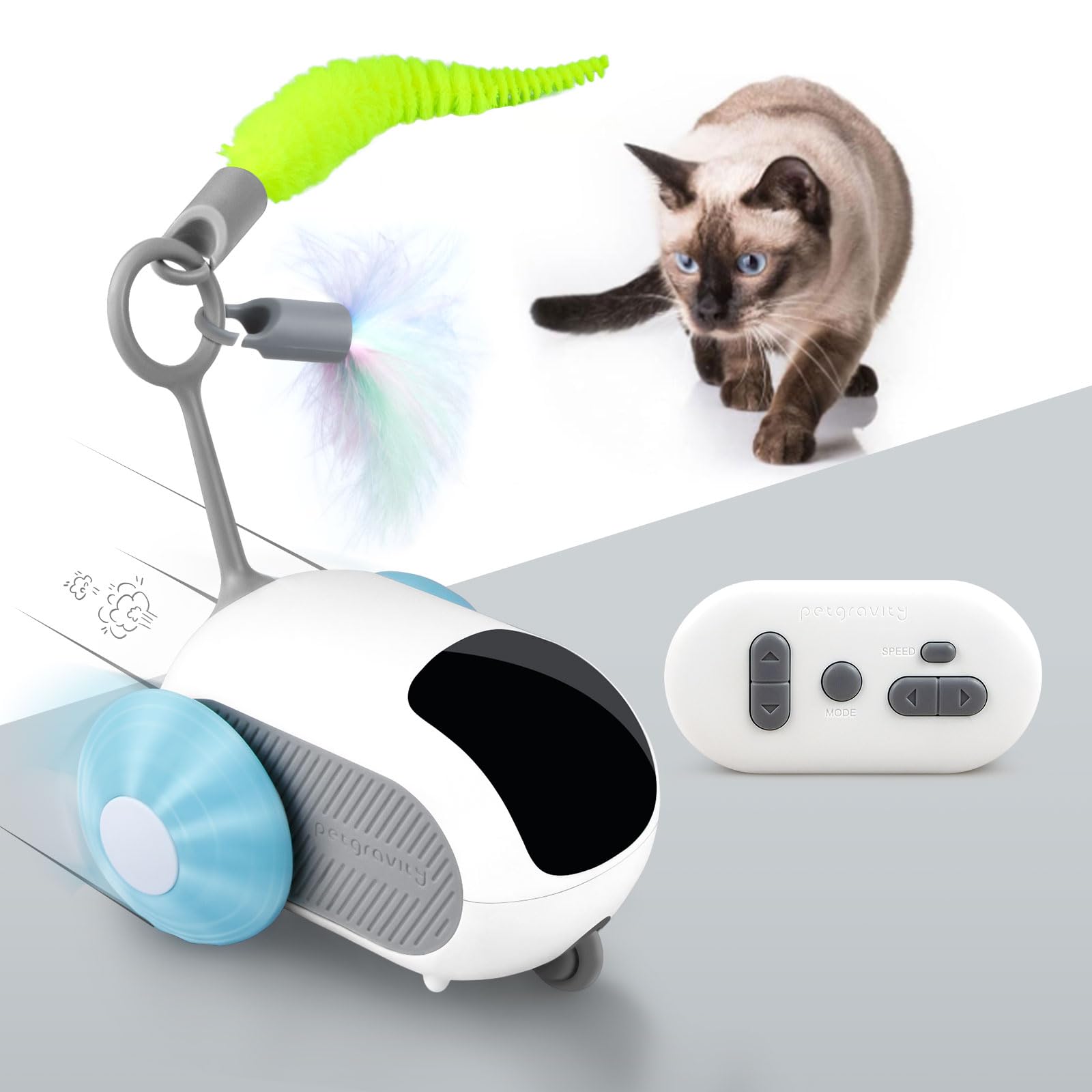 TOHDNC Juguete interactivo para gatos con mando a distancia, 2 velocidades, coche móvil automático, juguete para gatos adultos aburridos
