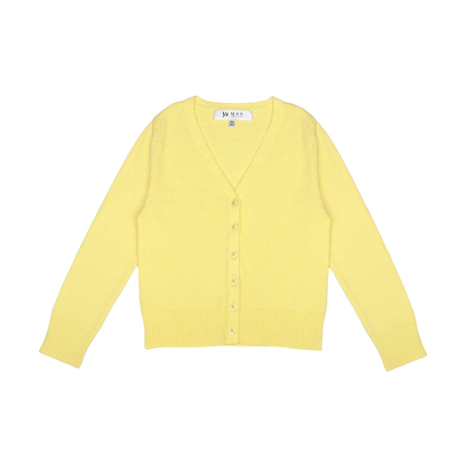 YEMAK Girl’s Knit Cardigan Sweater – Long Sleeve V-Neck Basic Kids Casual Button Down Soft Lightweight Knitted Cute Top