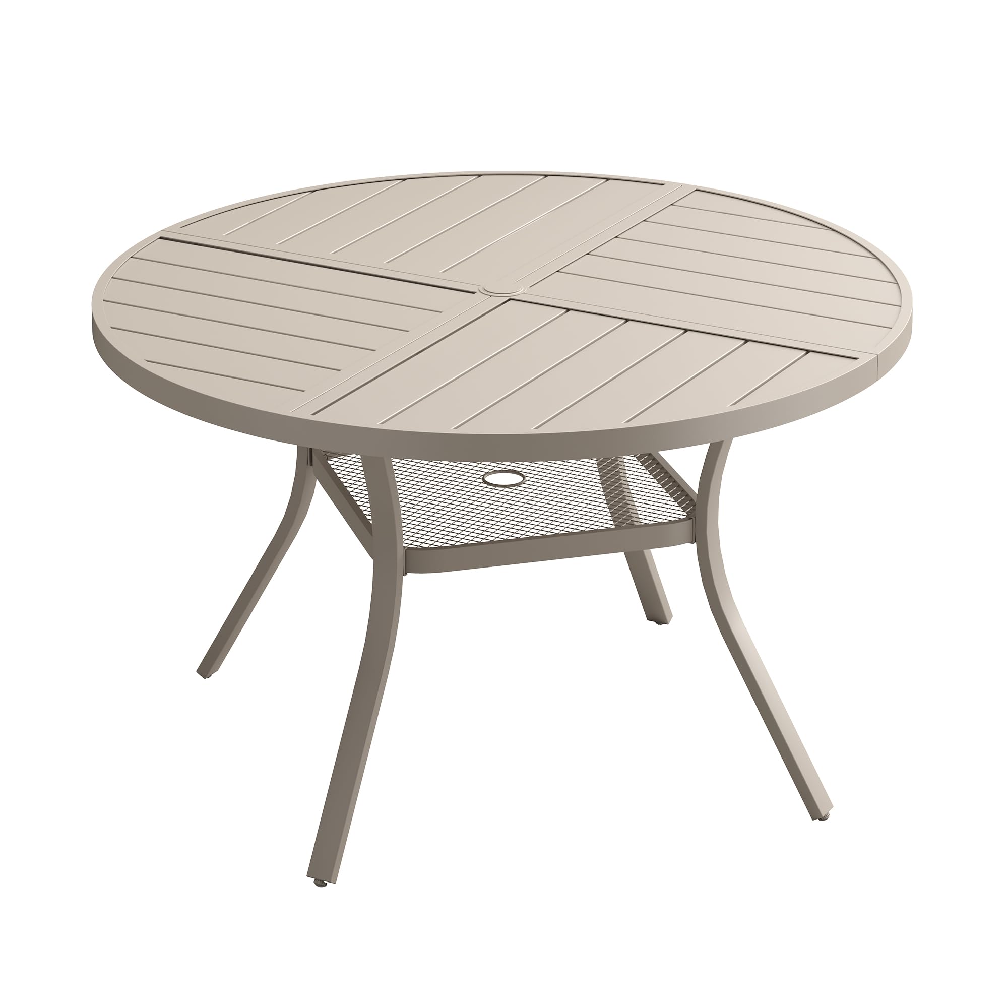VICLLAX 40.6" Round Outdoor Table, Patio Dining Table for 4 with Umbrella Hole for Garden Lawn Deck Backyard, Sandshell