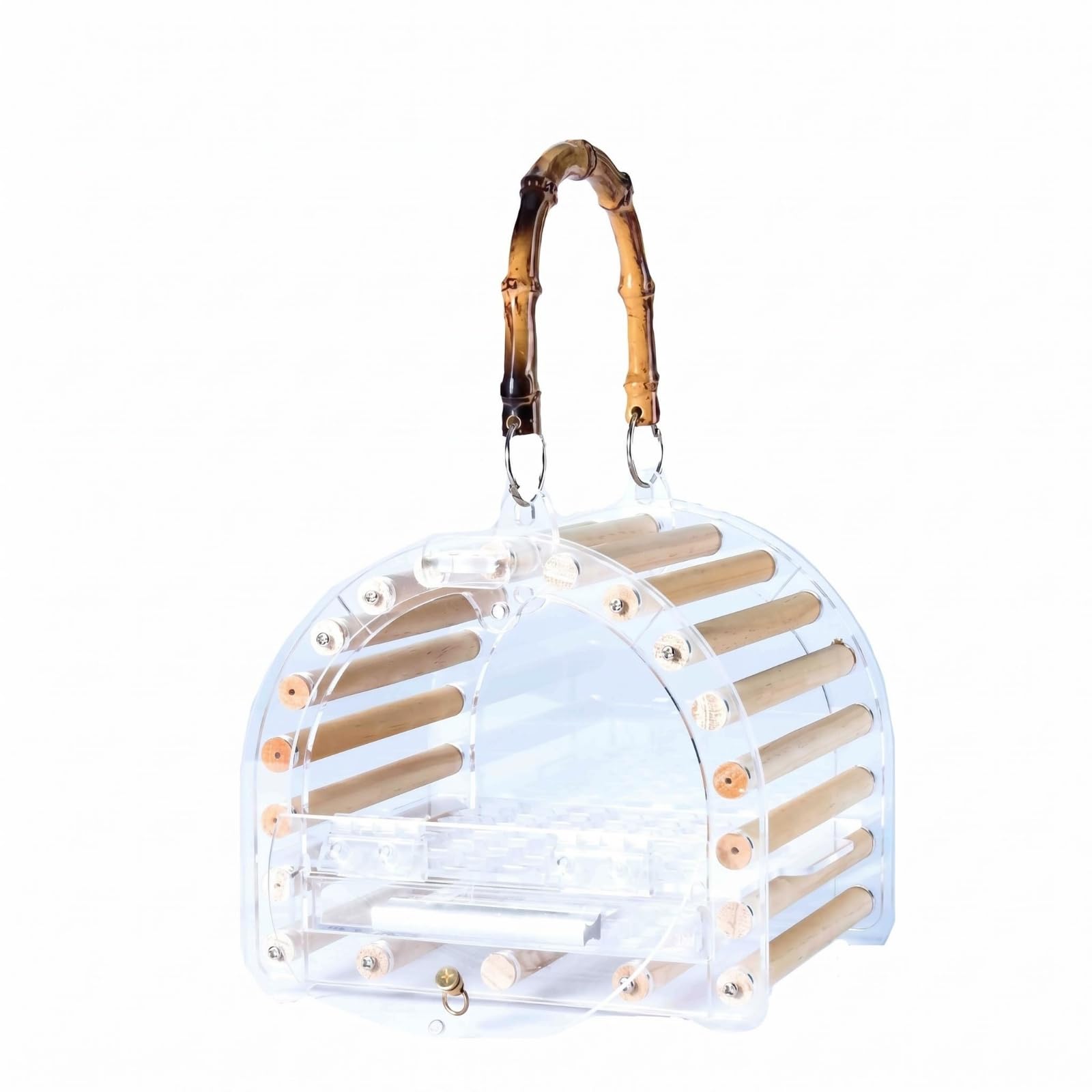 Gabbia per Uccelli Portatile Gabbia Trasparente Trasportino Voliera Contenitore con Struttura Solida in Acrilico E Legno, Mini, Gabbia Per Uccelli Da Trasporto - Mini