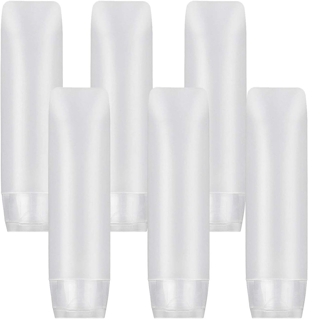 6Pcs 30ml Clear Plastic Empty Travel Bottles with Flip Cap, Transparent Refillable Cosmetic Containers Squeezable Tubes Includes 12 Stickers for Shampoo, Conditioner, Lotion