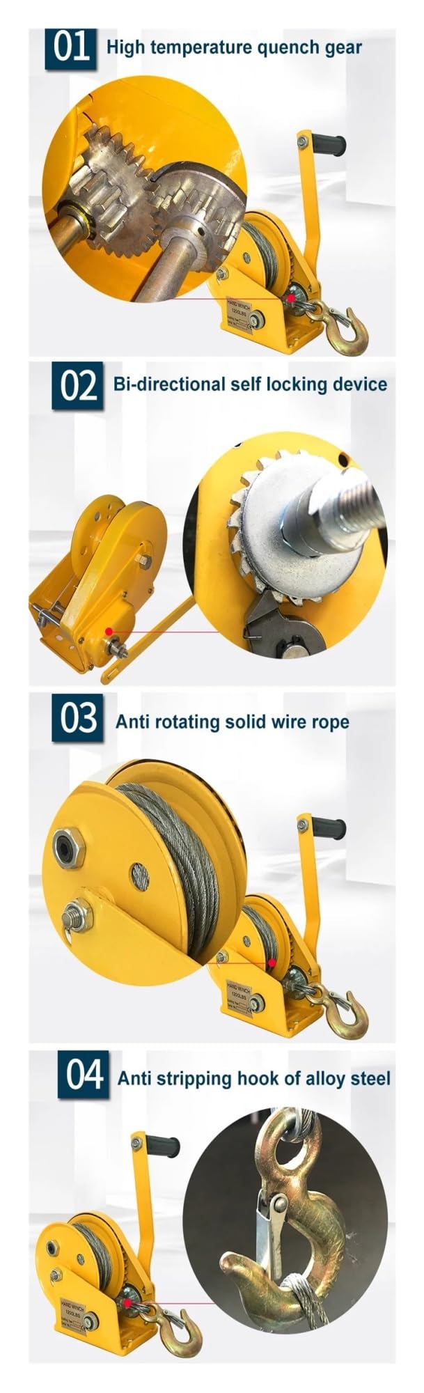 Handwinde 1800 lbs manuelle Handwinde mit Bremse, automatische Handkurbel-Stativwinde, vertikale Hebewinde
