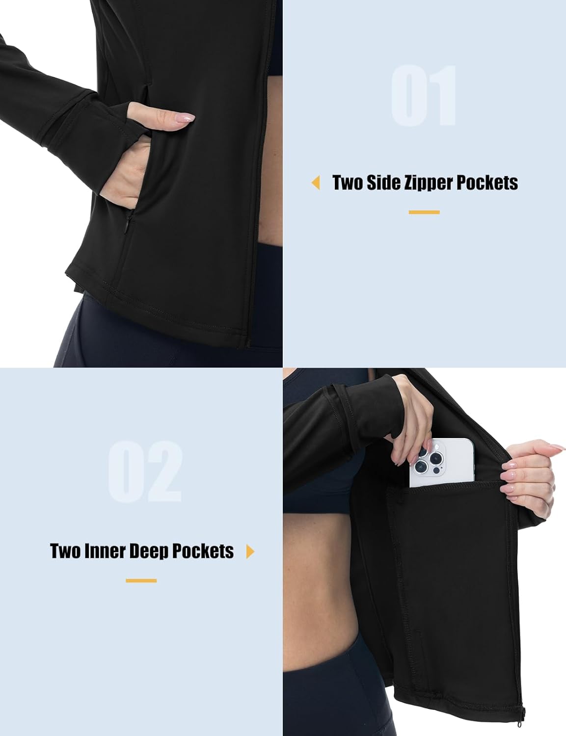 Gopune Women's Workout Athletic Jacket Lightweight Zip Up Yoga Slim Fit Tops with Pockets - Image 5