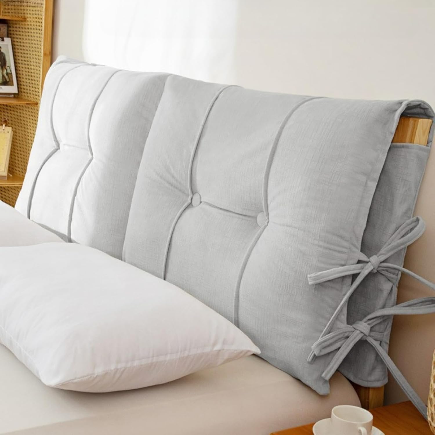 Bed Headboard Cover With Cushion Thicken Padded With Soft, Japanese Linen Fabric, Anti-Collision & Dustproof Protector For Full, King Size Beds, Modern Bedhead Padding(Light Gray,78x31.5x4in)