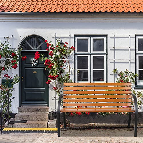 Goodsilo Garden Bench Outdoor Patio Bench Hardwood Slats Seat And Back With Curve Iron Armrest For Porch Benches Outdoor, Park, Courtyard, Backyard 48 Inch Wide Bronze & Natural Wood #TOP1