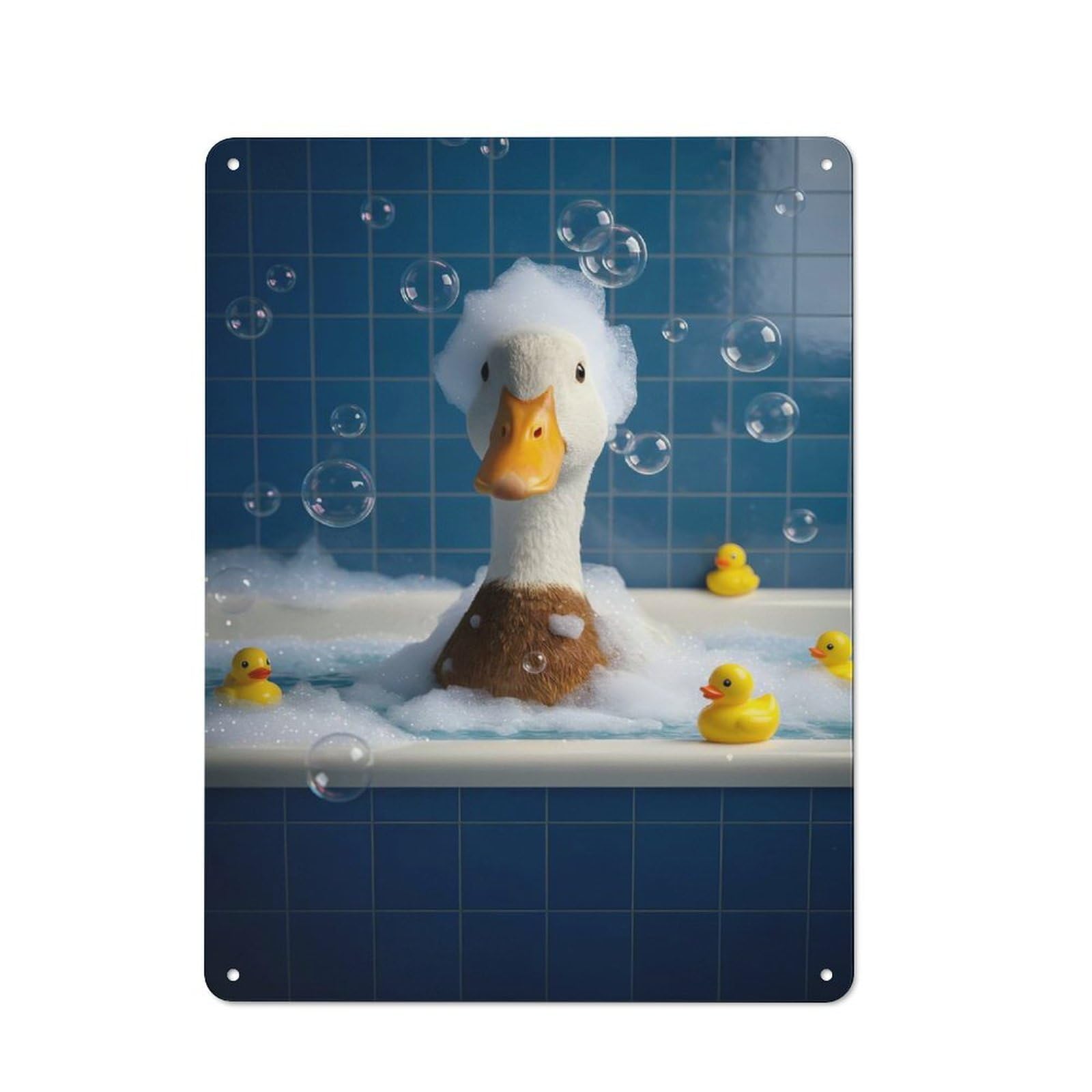 Duck in A Bubble Bath Distressed Look Metal Wall Decor 40x30cm, Vintage Tin Sign for Living Room, Hallway, Kitchen Or Cafe