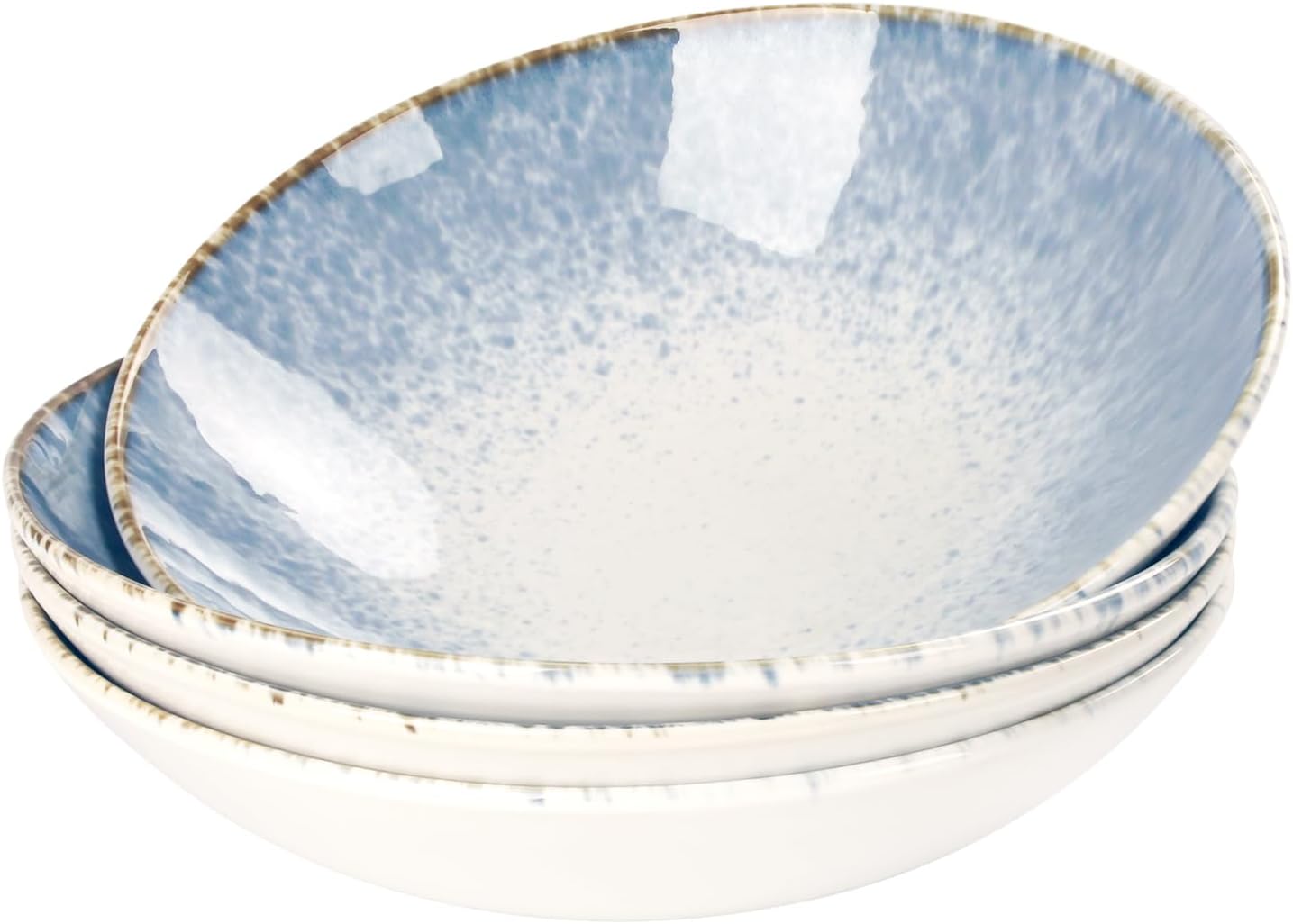 Ceramics Pasta Bowls Dinner Bowl Set of 4, Salad Pasta plates, Large Serving Bowls for Entertainment, Microwave & Dishwasher Safe, for high-end restaurants and foodies,Azure blue 7.9 Inch