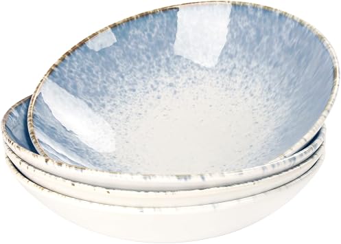 Ceramics Pasta Bowls Dinner Bowl Set of 4, Salad Pasta plates, Large Serving Bowls for Entertainment, Microwave & Dishwasher Safe, for high-end restaurants and foodies,Azure blue 7.9 Inch