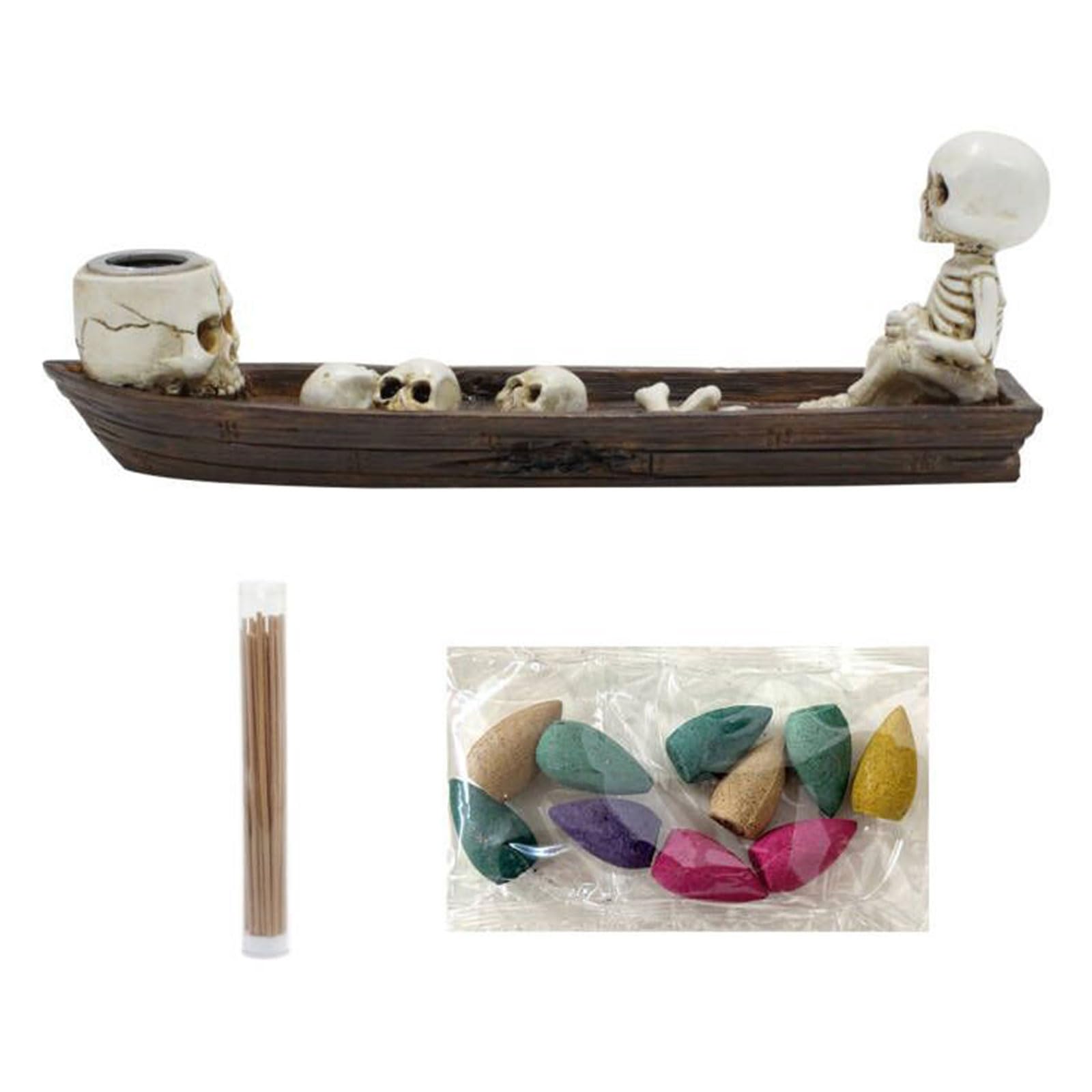 HUANGGG Halloween Skull Fishing Boats Decorative Incenses Burners Backflow Incenses Stick Holder Desktops Statues Party