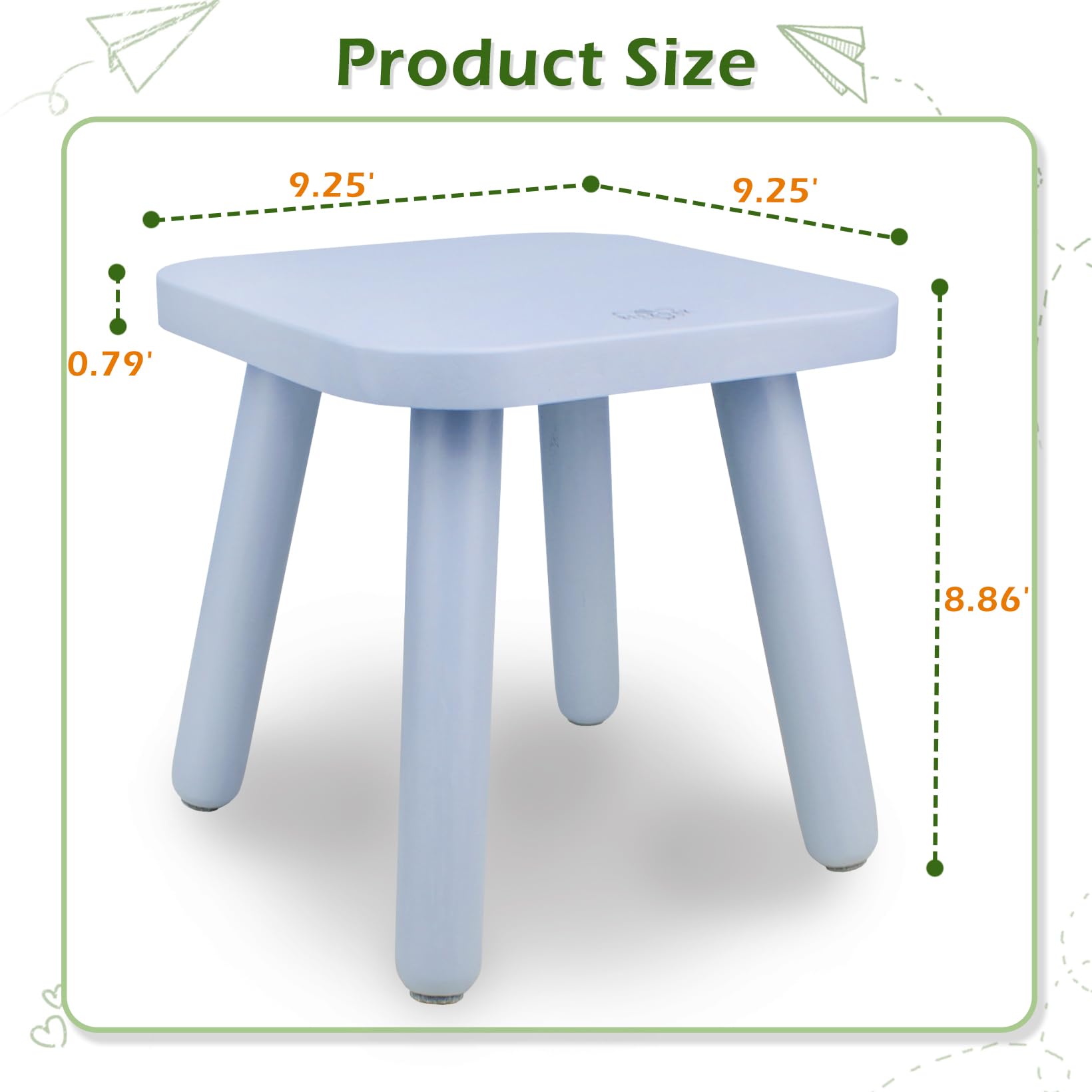 BEE&OAK Wooden Step Stools for Kids and Adults, Solid Rubber Wood Non-Slip Step Foot Stool, Heavy Duty 300 lbs One Step Stool for Bedroom, Bathroom, Kitchen (Pink, 9.25" (D) x 9.25"(W) x 8.86"(H)): BEE&OAK Wooden Step Stool for Adults Kids, Solid Rubberwood Small Wooden Stool for Bedroom, Bathroom, Kitchen, Plant Stand, 9.25 Inches,Square One Step Stool (Blue)