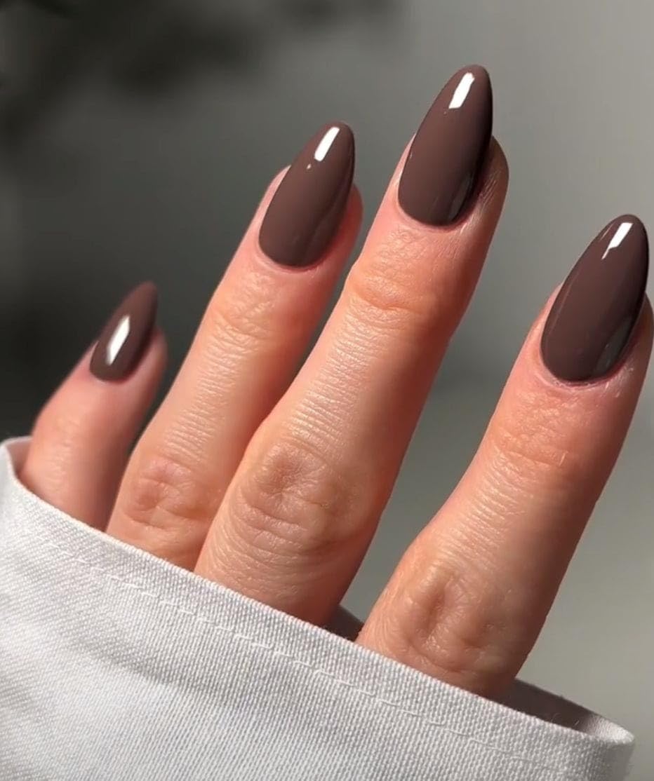 Set Of 14Pc, Dark Brown Glossy Nail Extensions, Short Almond Shape, Press-on Nails for Women With Free Glue Kit-image-15