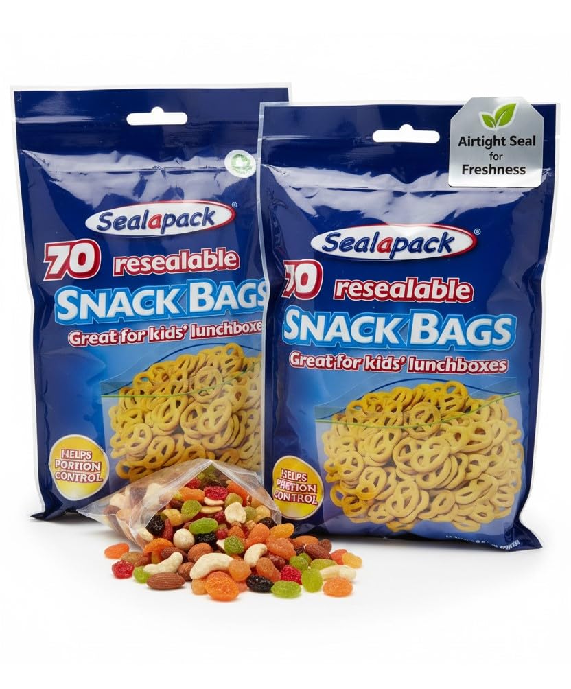 2 x70 Sealapack Snack Bags, Ready to Use Resealable Bags, Clear, 16.5cm x 8.3cm – Bundled by GetInStyle Shop