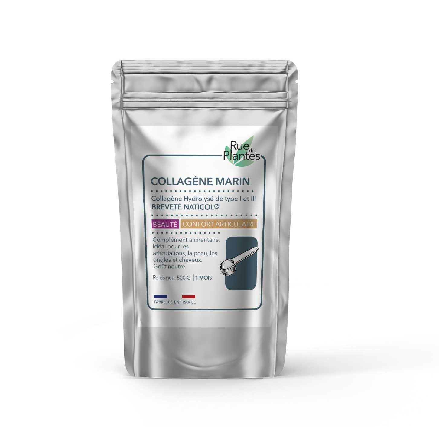 RUE DES PLANTES Collagène Marin Hydrolysé Type 1-100% Naturel - Sachet Poudre 500g - NATICOL® - Poissons Pêchés en UE