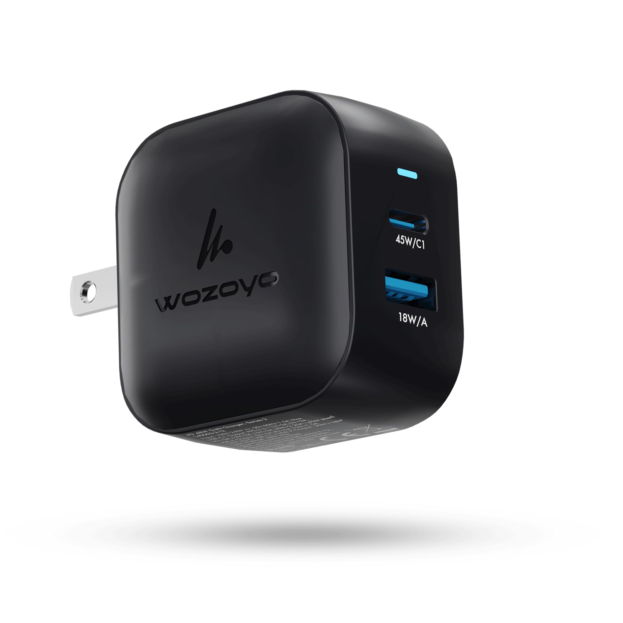 Wozoyo 48W GaN Charger Wozoyo Type-C & USB-A Superfast 2.0 Charging, Compatible for iPhone 17/16/16 Pro Max/15 Series/iPad Pro, Smartphones, Tablets and More, PD/PPS/QC 3.0,Compact Foldable Plug