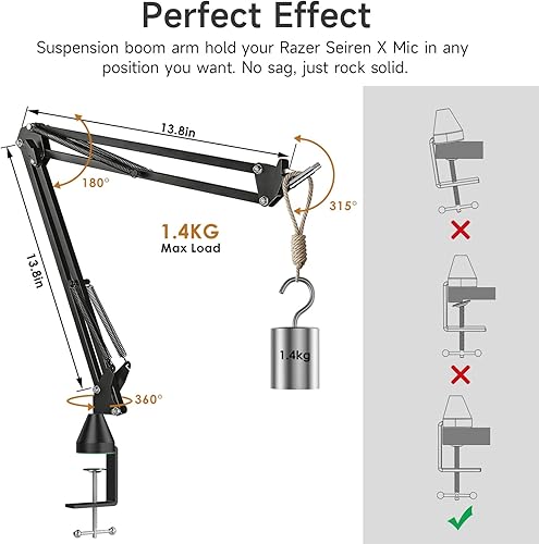 Miniatura 10 de Blue Yeti Boom Arm - Brazo de micrófono de metal con peso compatible con Blue Yeti, Blue Yeti X, soporte de micrófono flexible con filtro Blue Yeti