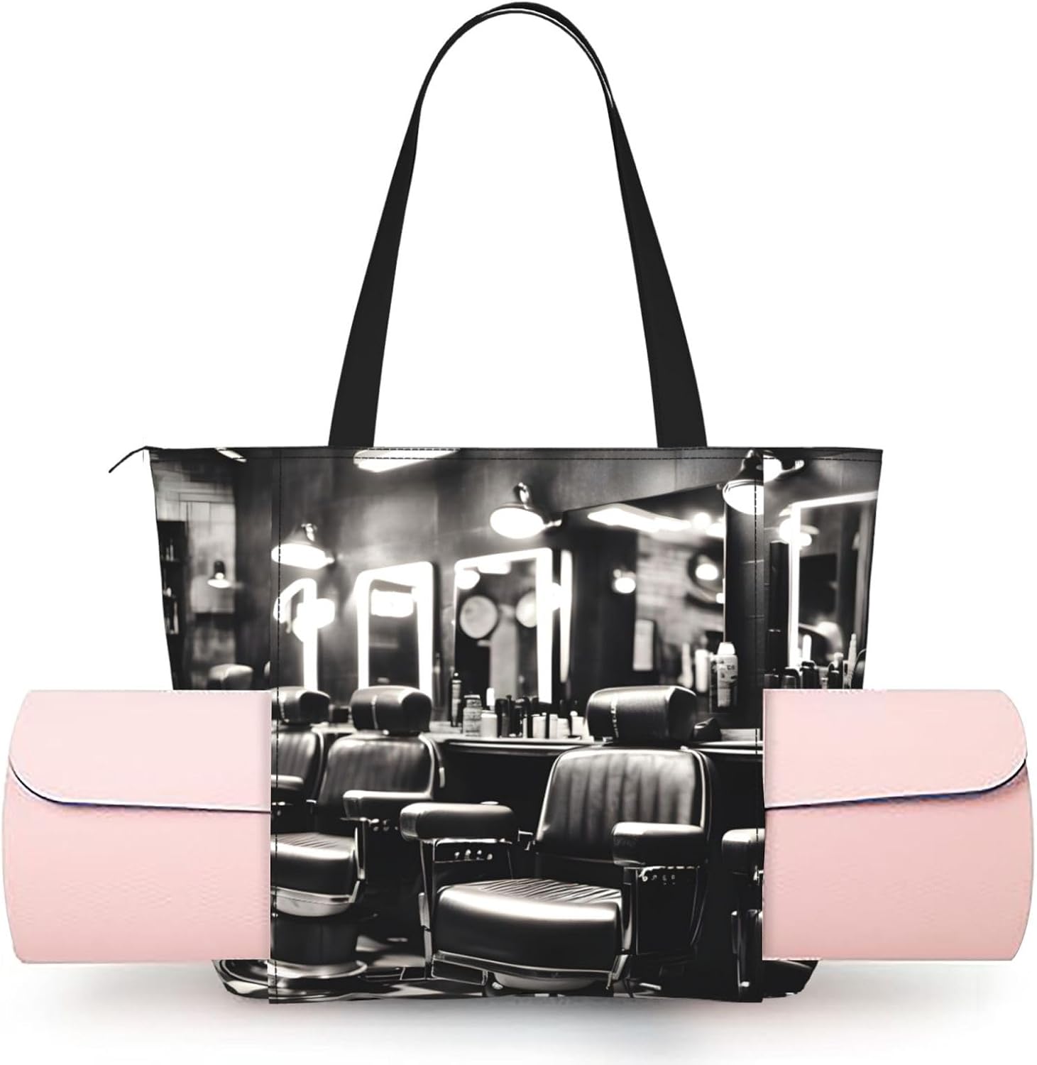 Barber Shop Monochrome Style Print Women Yoga Bag One Shoulder Lightweight Large Capacity Daily Workout Outdoor