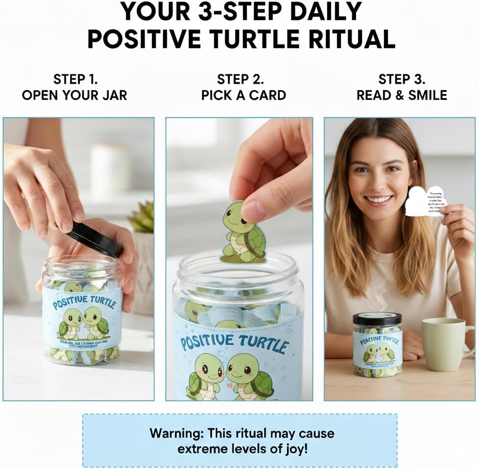 60 Positive Turtle Cards Jar, Emotional Support Affirmation Cards, Sea Turtle Gifts, Turtle Lover Gifts For Women, Teens, Friends, Coworkers, Christmas Turtle Decoration For Home Office - Image 3