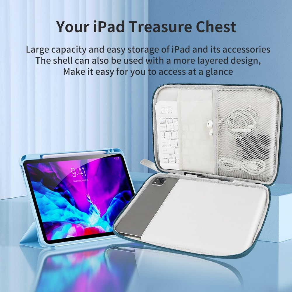 Custodia Imbottita Da Viaggio Per Tablet 9-11 Pollici - Adatta Per IPad 10.9", IPad Air 11", Galaxy Tab S9/S8 - Verde Menta - 3