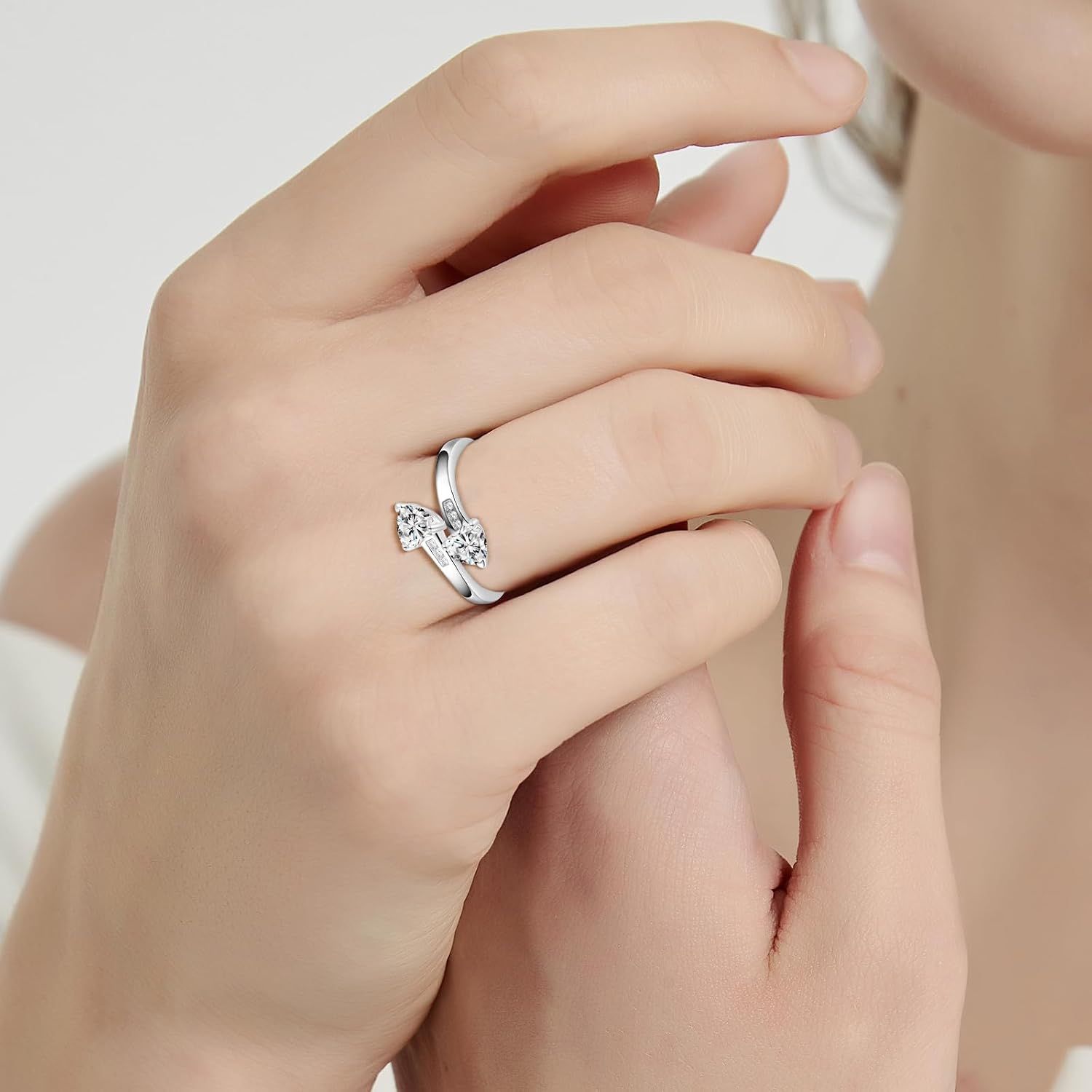 Yaresul 1CT Adjustable Women Heart Ring 925 Sterling Silver Birthstone Rings for Women Promise Ring for her Simulated Gemstone Statement Stackable Band Width 2mm Open Size 5~9