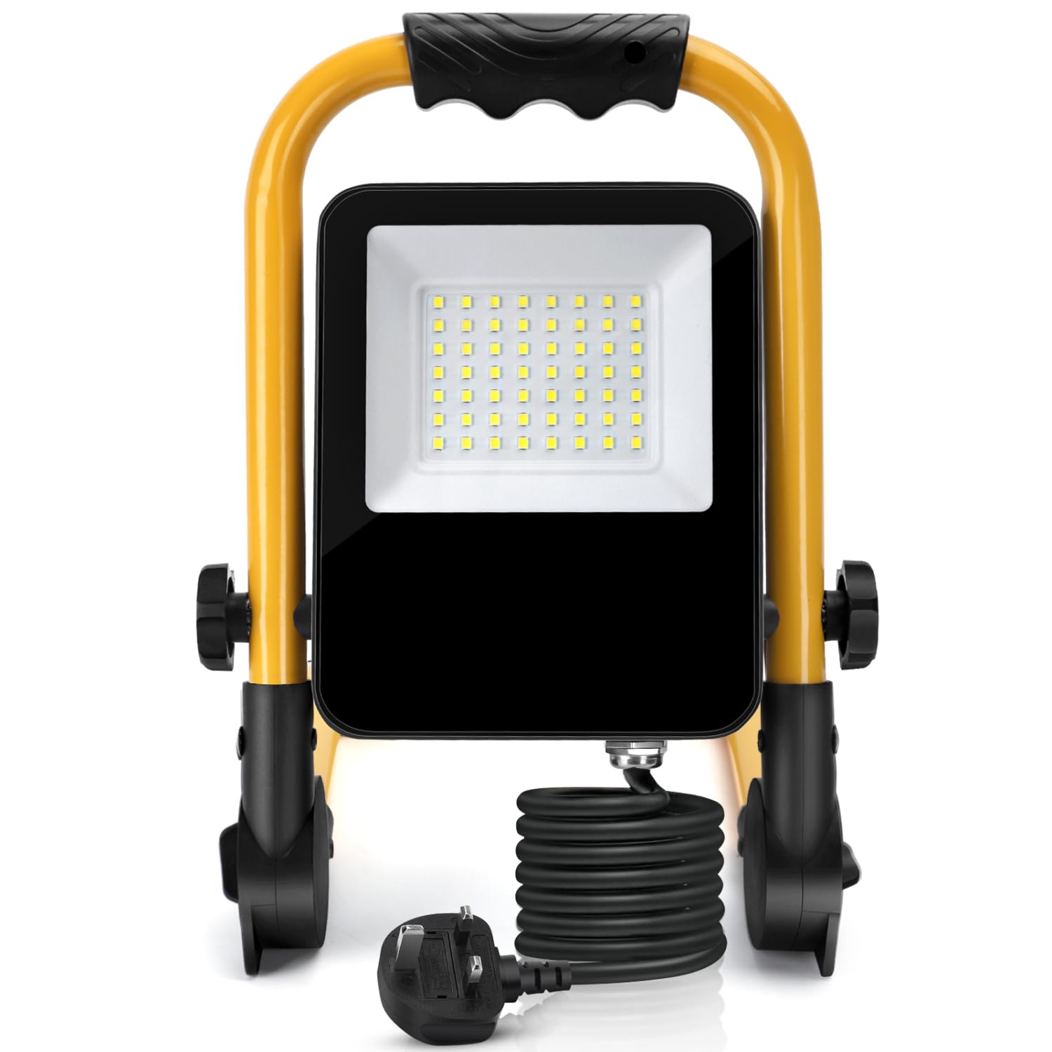 Aigostar Yellow 240V Work Light, Job Site Light 30W 2700Lm, Attic Portable Led Work Lights Main Powered, Plug In Folding Floodlight With 5.9Ft Cord, Ip65 Waterproof 6500K Builders Construction Lights