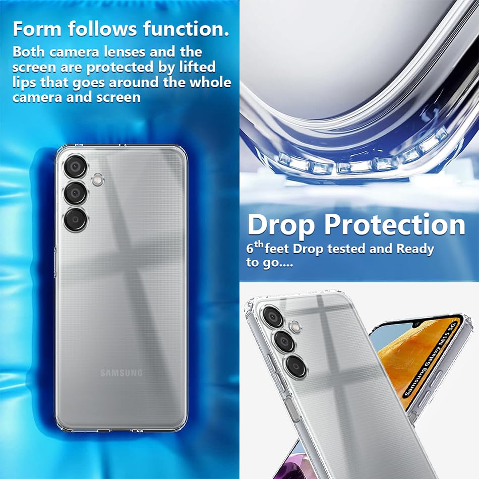 Image of Fashionury Crystal Clear Case for Samsung Galaxy M15 5G | Yellowing Resistance | Transparent TPU Silicone | Raised Camera Lips | Slim Transparent Cover