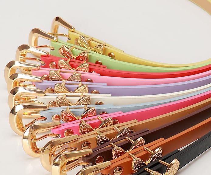 COTIM COYIN Women's Elegant Thin Waist Belts, Butterfly Gold Buckle, Skinny PU Leather Belt for Jeans Dresses Pants2