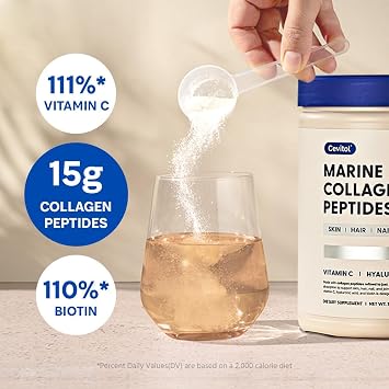 Marine Collagen Peptides - Hydrolyzed Ultra-fine Collagen Powder for Women & Men, Hyaluronic Acid, Biotin, Vitamin C, for Skin, Hair, Nails, Joints, Non-GMO, Unflavored, Easily Dissolved, 16oz