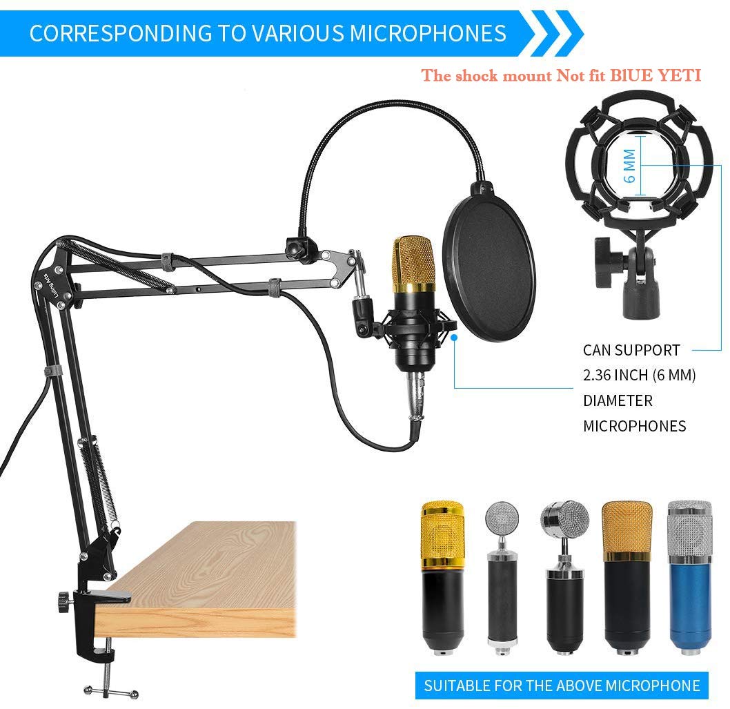 Buy Microphone Stand for Blue Yeti, Boom Arm Scissor Mic Stand with