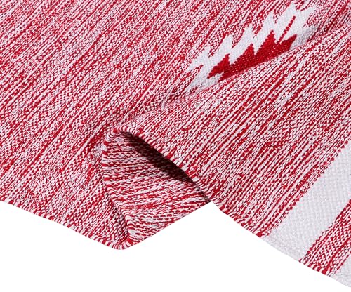 Image of Hand Woven 100% Natural Cotton Designer Rug|Kitchen Runner|Bedside Runner|Kitchen Mat|Carpet|Multiple uses for Balcony,Living Room,Bedroom,Size-22x60 Inches, (Red)