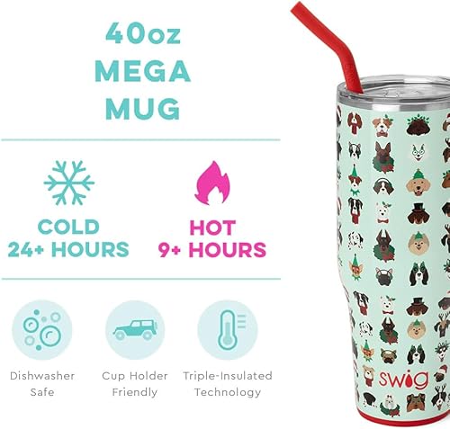 Miniatura 2 de Swig Life Taza Mega de 40 onzas  Impresiones discontinuas  Vaso aislado extragrande con asa y pajilla, apto para portavasos, apto para lavavajillas,