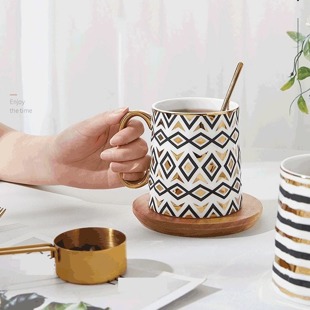 Tazas de Té Tazas Desayuno Taza Creativa Con Taza De Café De Cerámica Dorada Taza De Café De Gran Tamaño Para Bebidas Frías/calientes Fácil De Limpiar Multifuncional Tazas Tazas de Cafe ( Color : A ,