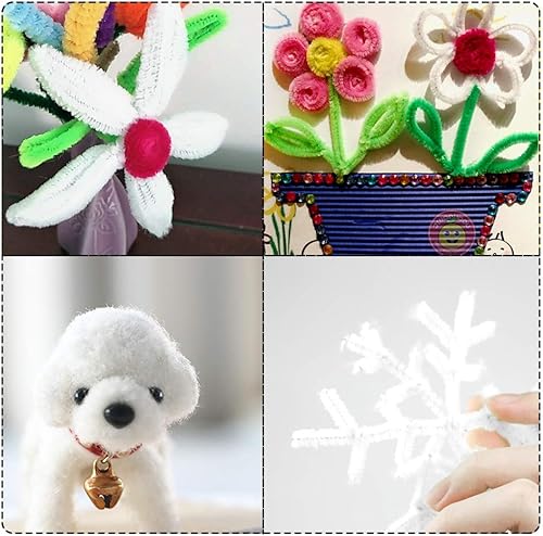 Miniatura 7 de Juego de 100 limpiapipas de chenilla, de color sólido, para limpiar tuberías, manualidades, manualidades, decoración, tallos de felpilla (blanco)