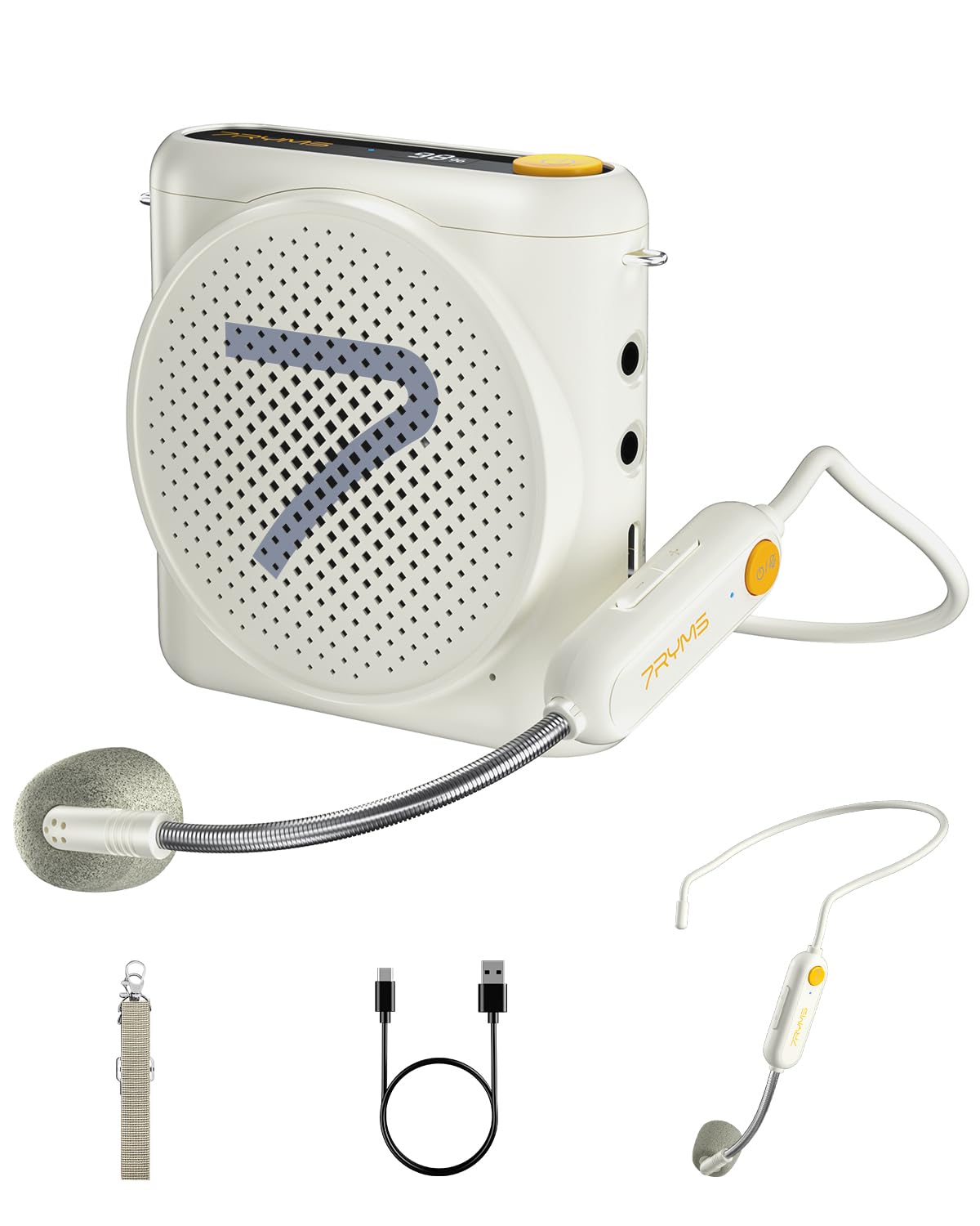 7RYMS WA1 Sprachverstärker mit kabellosem Headset-Mikrofon für Lehrer, tragbarer Lautsprecher, Megafon mit Geräuschunterdrückung, 50 m Reichweite, 23 Stunden Betrieb, Mikrofon-Lautsprecher für
