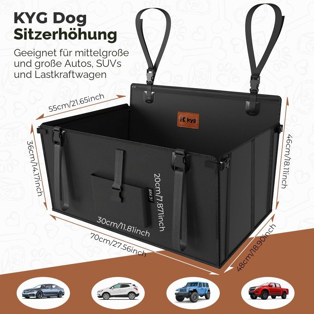 KYG Autositz Hunde Extra Stabiler Wasserdichter Rutschfester Haustier hundesitz Auto rückbank Kratzfester mit 4 Befestigungsgurten für die Rückbank Verstärkter Hundesitz Auto L 70x55x36cm
