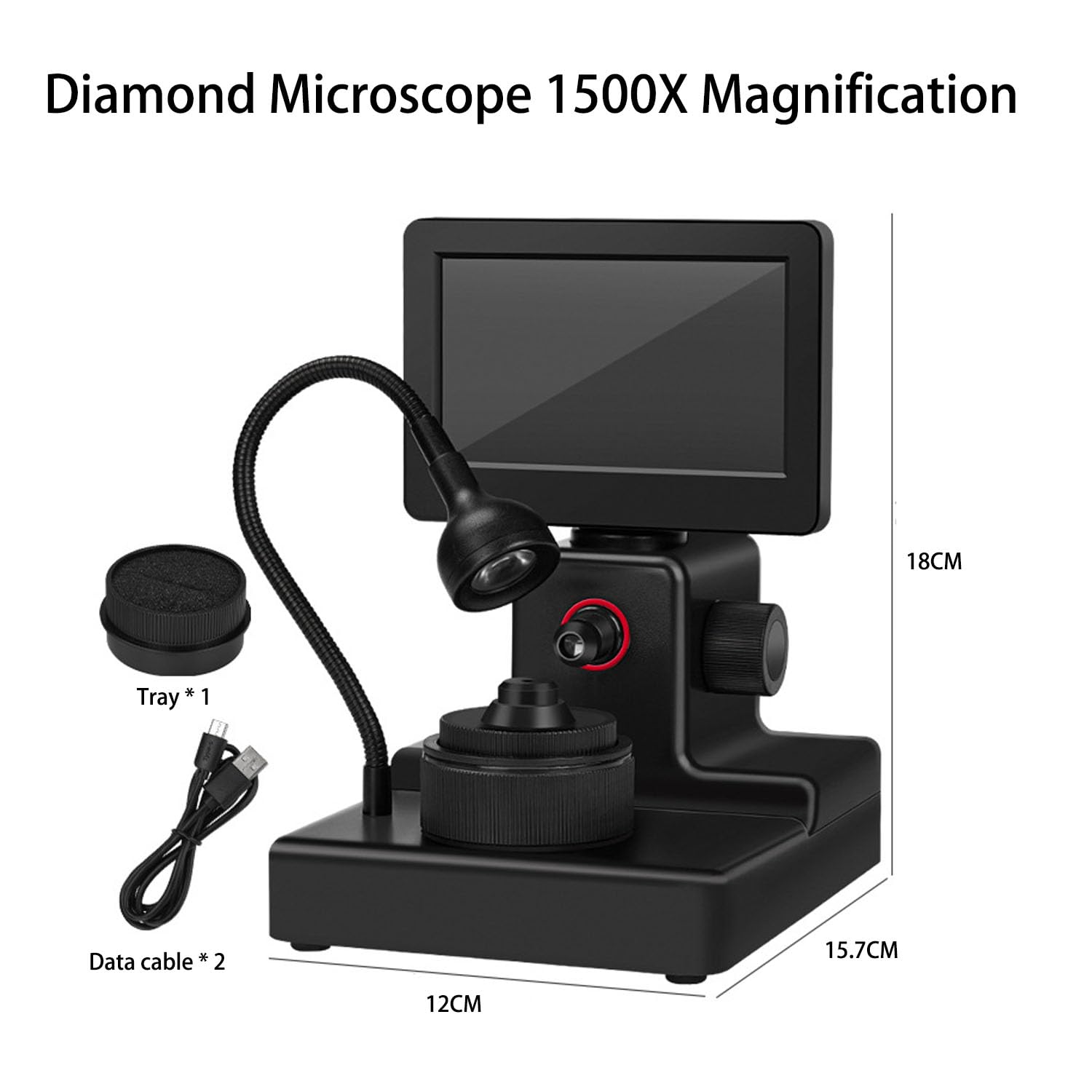 Microscopio digitale 1500x con schermo LCD da 4,3 pollici, illuminazione a LED per un'identificazione accurata, ideale per test di monete e gioielli con diamanti