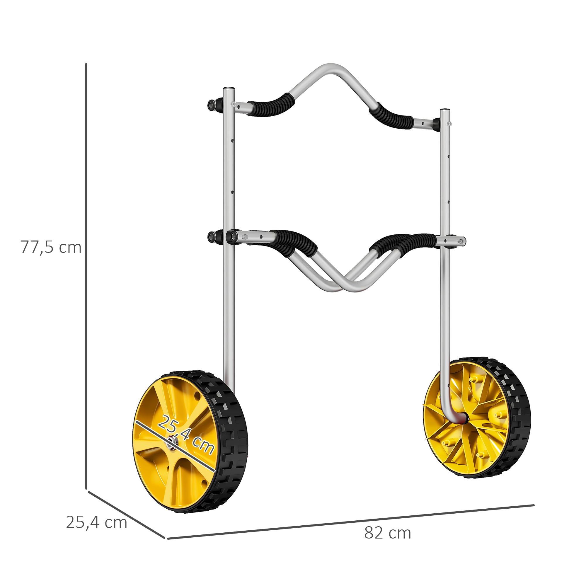 SPORTNOW Kajakwagen Verstellbarer Kanuwagen Bootswagen Surfwagen Bootstrailer mit Spanngurt für Kanu, Surfboard, Paddelboards, Alu, Gelb