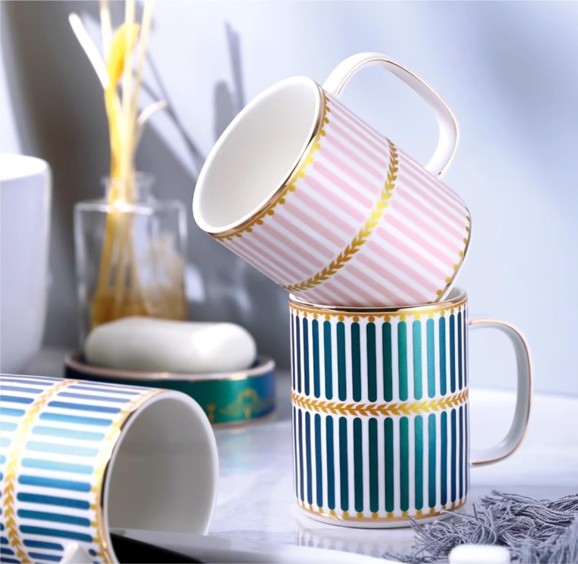 Badzubehör Set Badezimmer Set Bad-Accessoires-Set Badezimmer-Accessoires-Set Aus Keramik, Bad-Accessoire, Komplettset, Dekor, 5-teiliges Set Badezimmer Zubehör Set Badezimmerzubehör-Set(Grün)