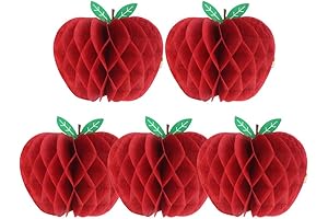 SUNBEAUTY 5 Pcs Red Apple Shaped Paper Honeycomb Paper Apple Hanging Decoration...