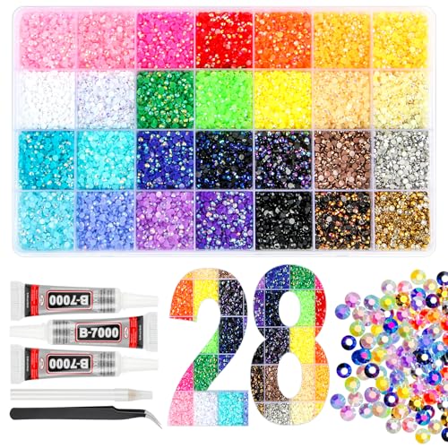 40000Pcs Resin Jelly Rhinestones for Bedazzling Kit 28 Colors 3mm Flatback Gems for Diamond Art Bedazzler Kit with 3Pcs 10ml B7000 Jewelry Glue for Crafting Crafts Book Shoes Nail Art