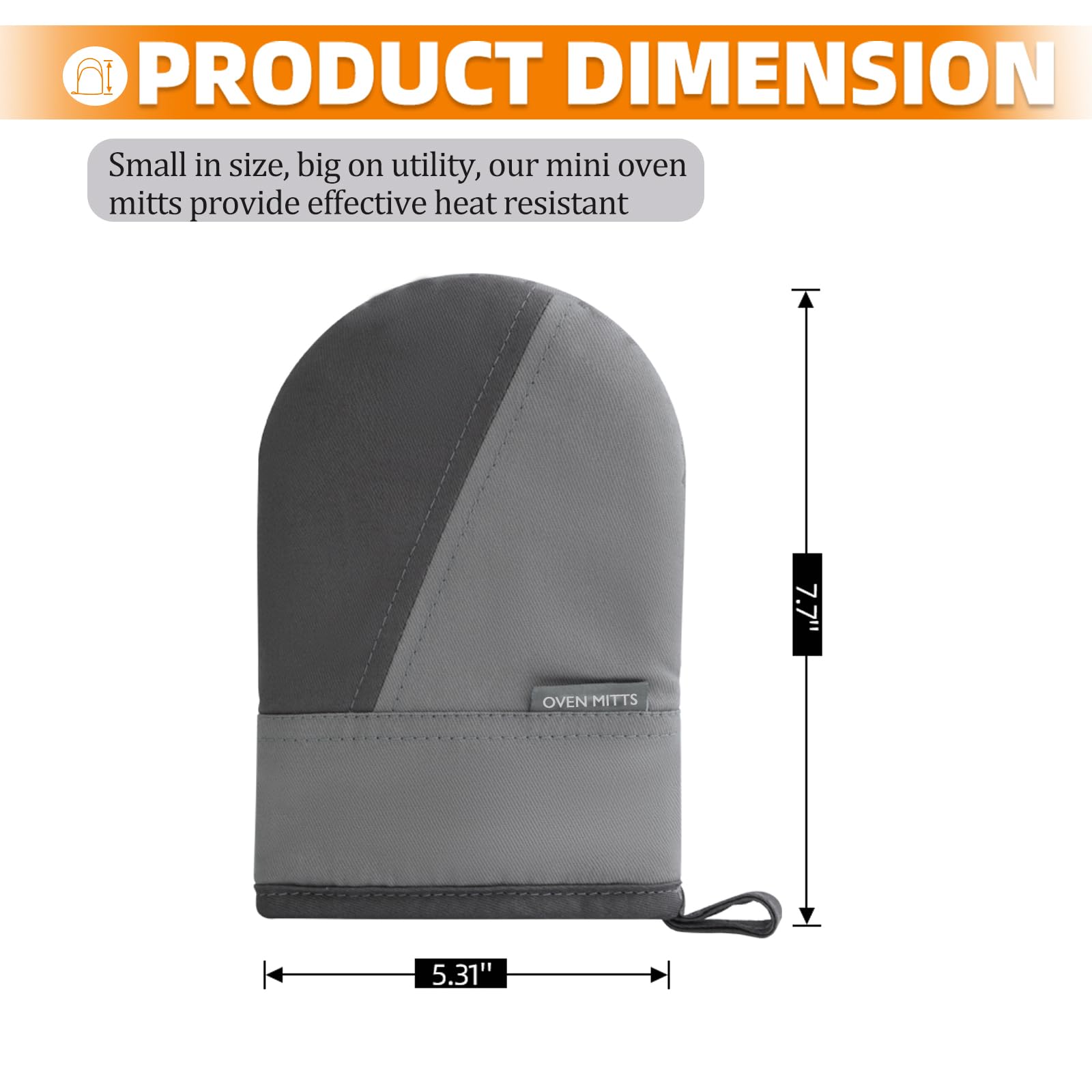 Mini manoplas de horno, guantes de horno de cocina, guantes de cocina resistentes al calor de 500 grados, superficie de silicona antideslizante con trabillas para colgar, guantes calientes