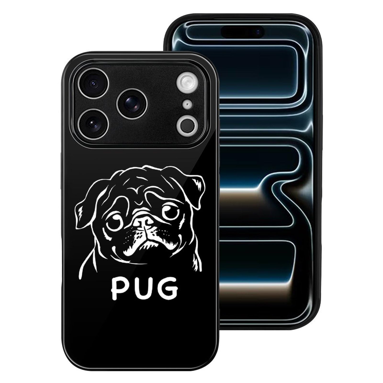 yapi様★【7】本革黒パグ犬ケース Amazon.co.jp: iPhone17Pro用ケース パグ 犬 Pug 犬 スマホケース 強化