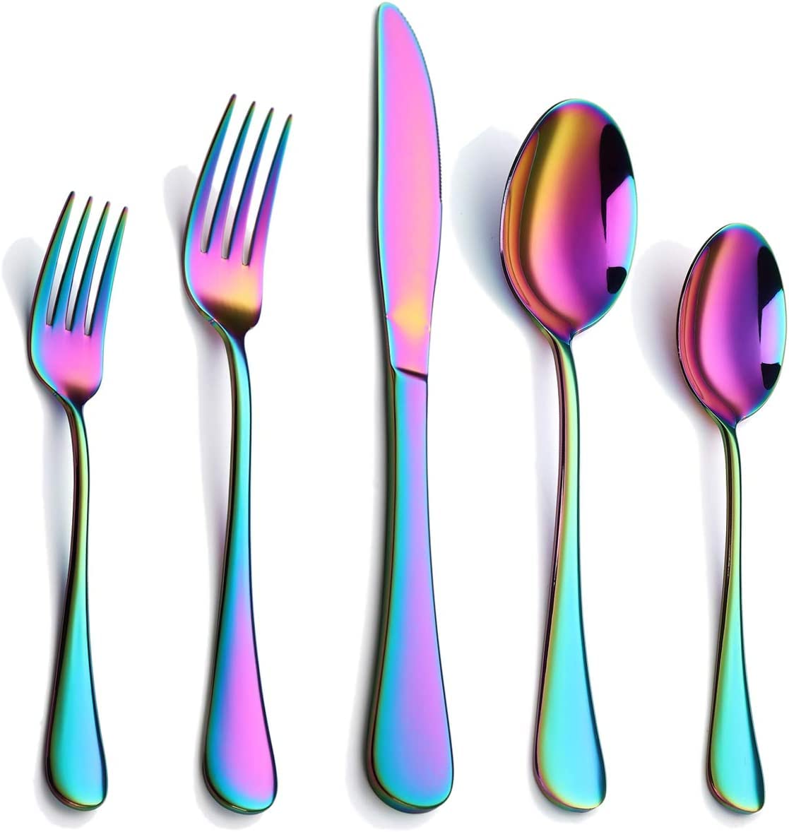GHVALLYRainbow Silverware Flatware Set, 20piece Stainless Steel Colorful Cutlery With Titanium Plated, Tableware Kitchen Eating Utensil Set Include Knife/Fork/Spoon(Colorful), Mirror Polished