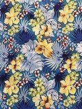 Sal Tex Fabrics, Hawaiian Flowers Print Poly Cotton Fabric, Sells by The Yard, All Have Different Background Color (Turquoise)