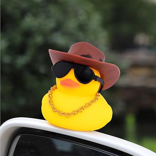 Miniatura 2 de wonuu Pato de goma para automóvil, decoración de pato amarillo con sombrero de sol, anillo de natación, collar de gafas de sol para decoración de